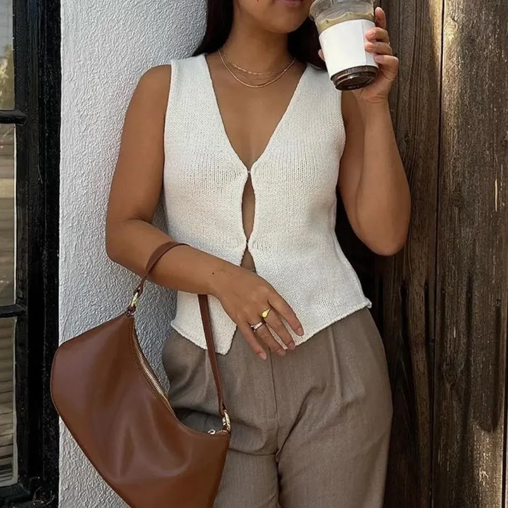 Crochet knit open vest sleeveless top - Picture 4 of 5